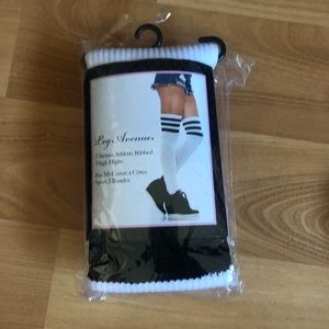 White athletic thigh high socks with black